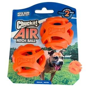 NWT Chuckit! Air Fetch Balls Dog Toy 2 Pack Medium Orange